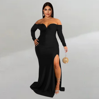 Off Shoulder V Neck Maxi Dress