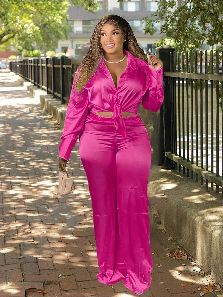 Plus Size Satin Two-Piece Set