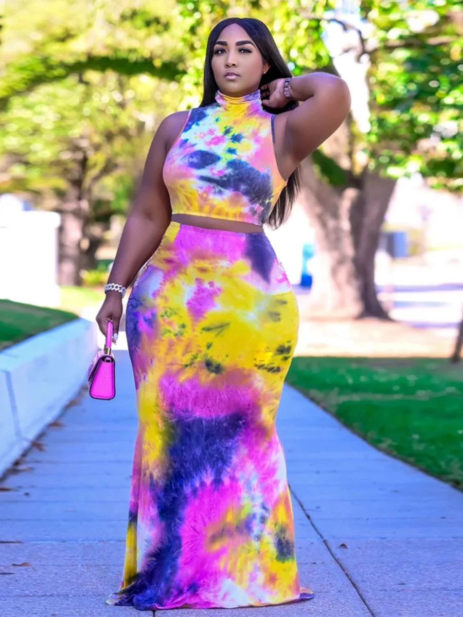 Plus Size Tie Dye Two-Piece Set