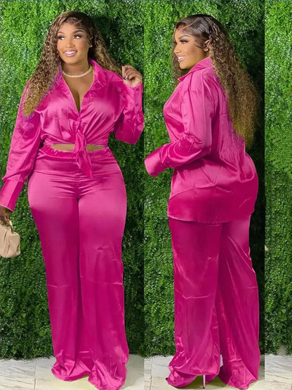 Plus Size Satin Two-Piece Set