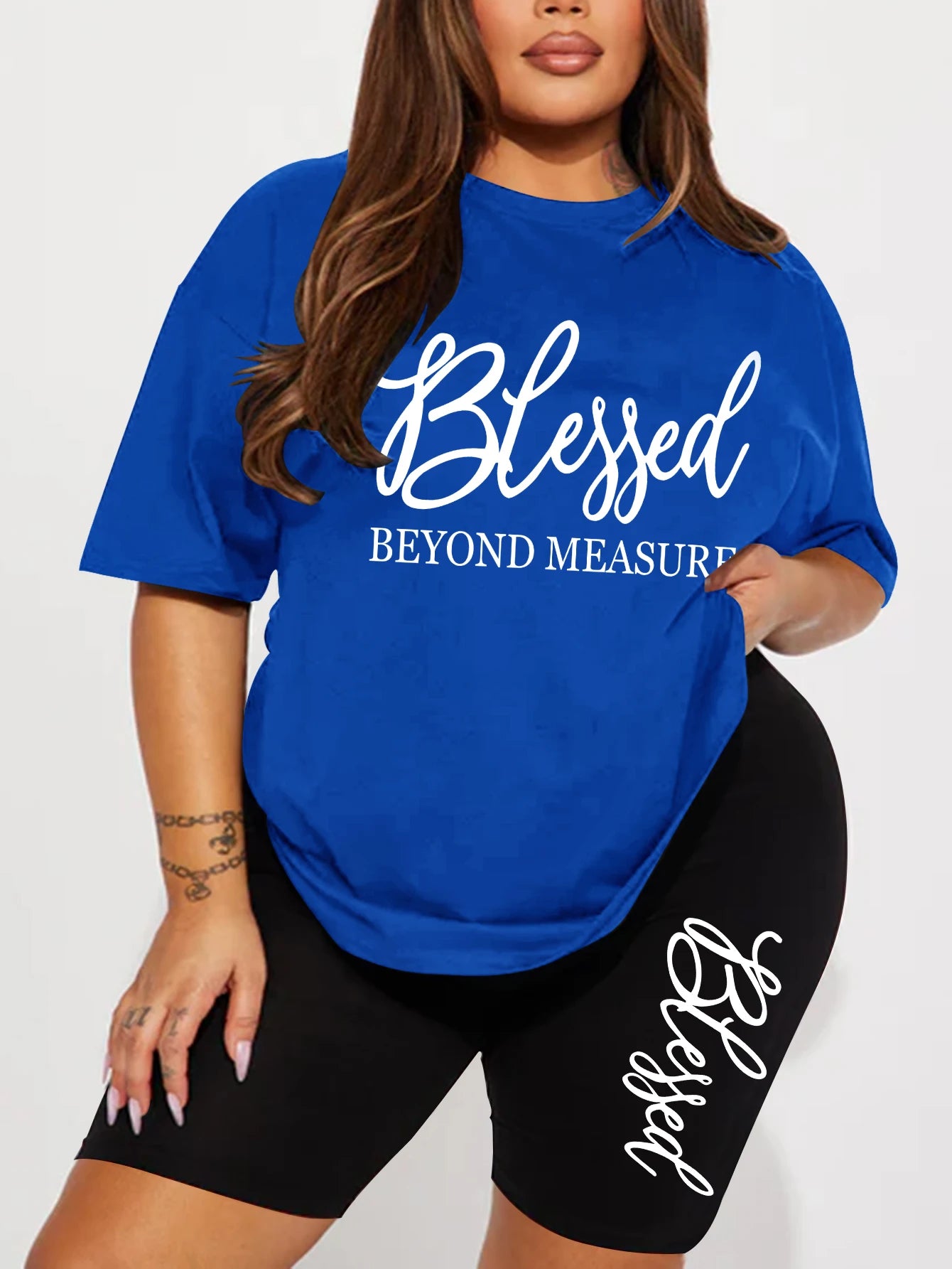 Plus Size Blessed Print Shorts Set