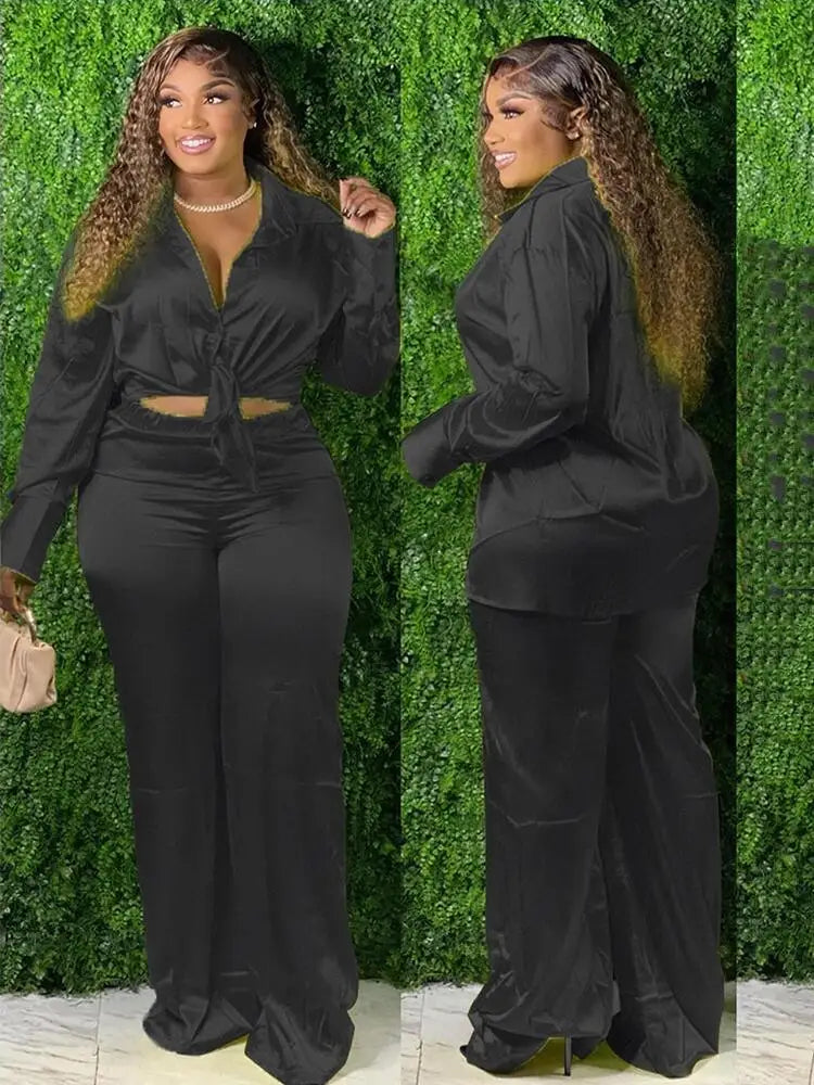 Plus Size Satin Two-Piece Set